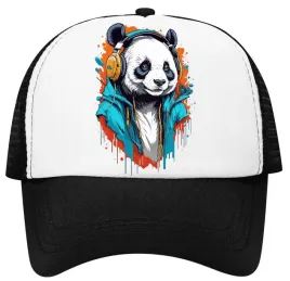 czapka-z-daszkiem-trucker-z-siatka-panda-w-sluchawkach-modna-one-size