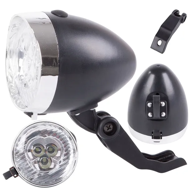 Lampka rowerowa przód 3-LED retro baterie 3xAAA lampa uchwyt zaczep widelec