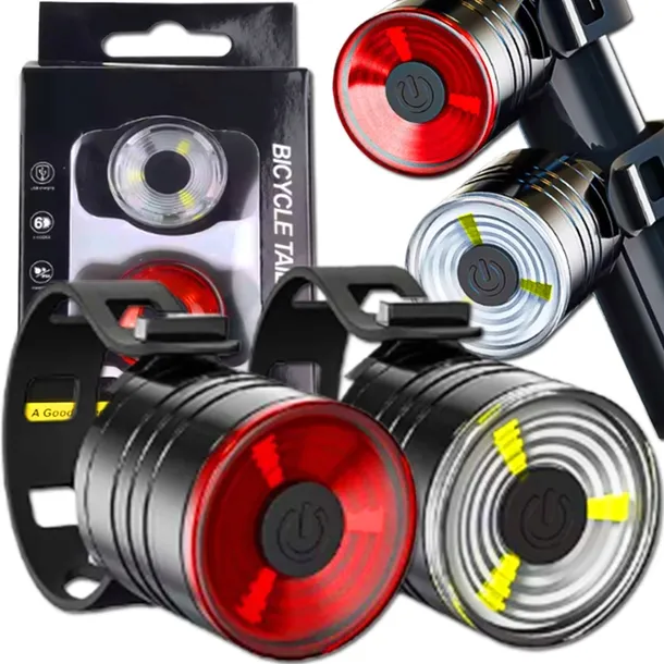 Lampka rowerowa przód tył LED COB lampki do roweru zestaw lampek 80lm +bat.