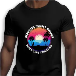 koszulka-meska-czarna-nadruk-beautiful-sunset-summer-beach-time-traveling