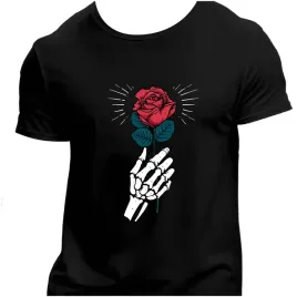 koszulka-meska-czarna-nadruk-szkielet-z-roza-3xl