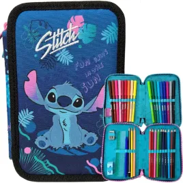 coolpack-piornik-szkolny-dwukomorowy-wyposazenie-kredki-flamastry-stitch