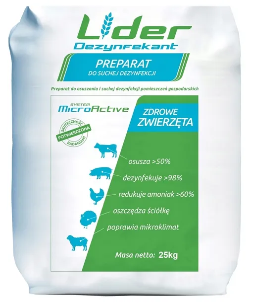 SUCHA DEZYNFEKCJA DLA KUR SUCHA DEZYNFEKCJA KURNIKA 25KG LIDER DEZYNFEKANT