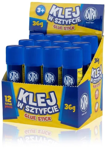 ASTRA MOCNY KLEJ SZKOLNY W SZTYFCIE 36g 12 sztuk PACZKA