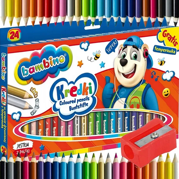 Kredki ołówkowe 24 kolory BAMBINO i temperówka 0447 mix. 1 szt.