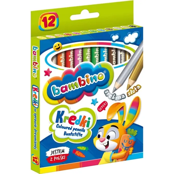 BAMBINO MIĘKKIE KREDKI GRUBE 12 Kolorów JUMBO PORĘCZNE OPRAWA DREWNIANIA