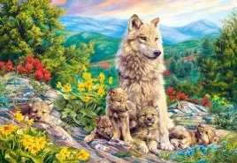 puzzle-1000-krajobraz-widok-zwierzeta-wilki-kwiaty-gory-las-9-castor