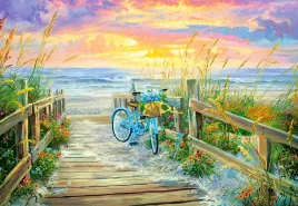 puzzle-1000-ukladanka-widok-obraz-morze-plaza-rower-kwiaty-9-castor