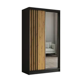 szafa-dwudrzwiowa-z-lustrem-120-cm-czarna-dab-artisan-z-lamelami-nela120