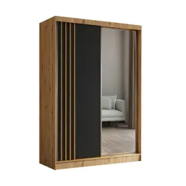 szafa-150-cm-z-lustrem-2-drazki-dab-artisan-czarna-z-lamelami-nela150