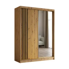 szafa-na-ubrania-160-cm-z-lustrem-dab-artisan-czarne-lamele-nela160