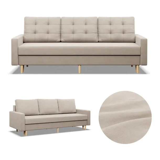 Kanapa Sofa Rozkładana Funkcja Spania Pojemnik 3-osobowa Skandynawski Blank