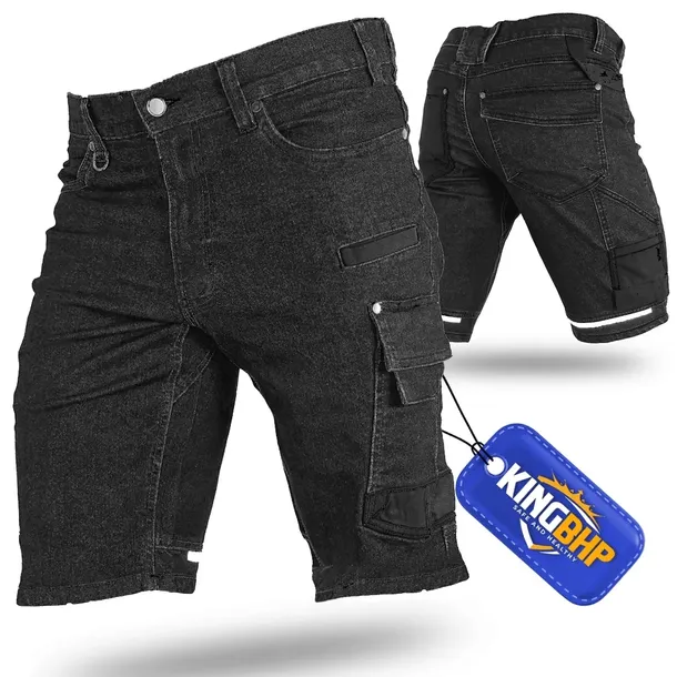 KRÓTKIE SPODENKI JEANS STRETCH Elastyczne slimowane SPODNIE ROBOCZE DŻINS