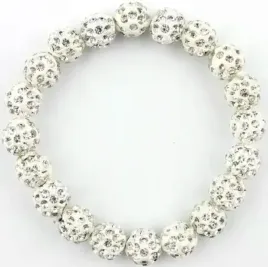 biala-bransoletka-z-koralikow-shamballa-elastyczna-recznie-robiona
