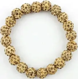 zolta-bransoletka-z-koralikow-shamballa-elastyczna-recznie-robiona