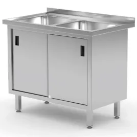 zlew-roboczy-gastronomiczny-z-szafka-z-drzwiami-suwanymi-podwojny-100x60x85