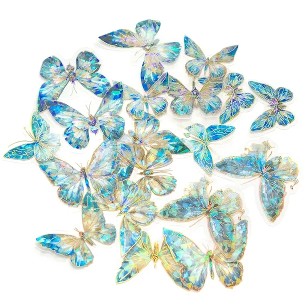 POŁYSKUJĄCE NAKLEJKI PET MOTYLE 20SZT BLUE STARDUST DpCraft niebieskie DIY