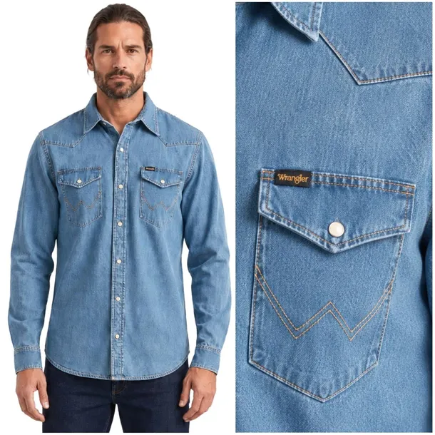 Wrangler Western Shirt Lake regular fit koszula jeansowa na zatrzaski 3XL