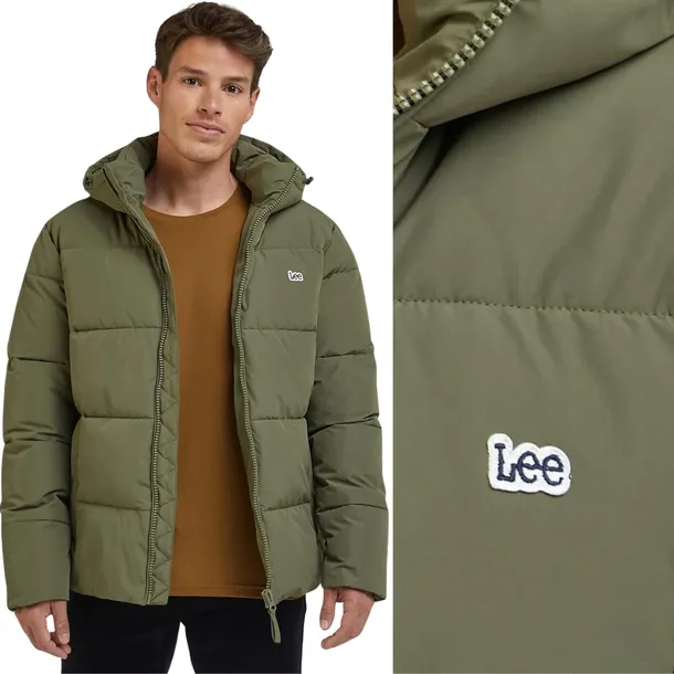 Lee PUFFER JACKET Olive Grove zielona kurtka puchowa z kapturem XXL