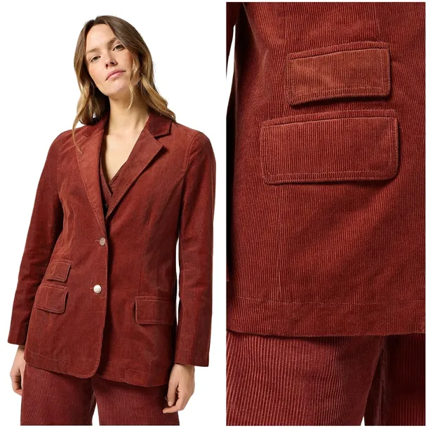 Wrangler BLAZER JACKET Madder Brown taliowana damska marynarka sztruksowa M