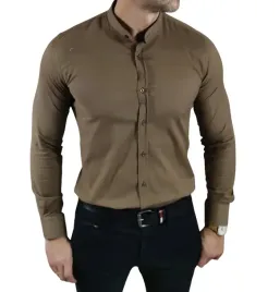 koszula-slim-fit-ze-stojka-casualowa-brazowa-struktura-ego01-3xl