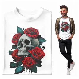 prezent-koszulka-meska-czaszka-w-kwiatach-roze-tatuaz-mrok-kontrast-meksyk