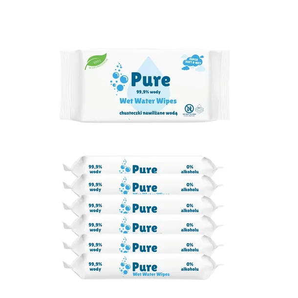 Chusteczki nawilżane dla dzieci 99,9% wody Pure Water Wipes 7x60 szt. Aqua
