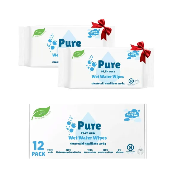 Chusteczki nawilżane dla dzieci 99,9% wody Pure Water Wipes 10+2 GRATIS