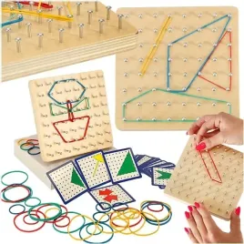 drewniana-ukladanka-geoboard-geoplan-tworzenie-ksztaltow-z-gumek-karty-wzor
