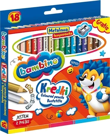 KREDKI BAMBINO 18 kolorów TEMPERÓWKA drewniane