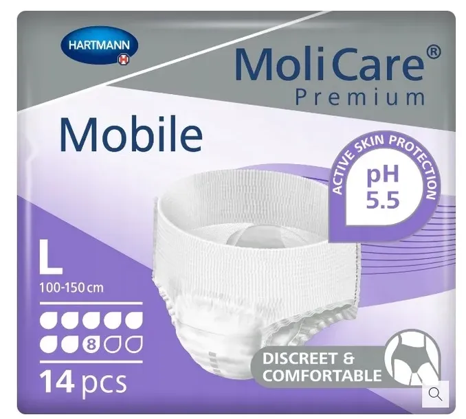 MoliCare Premium Mobile L Majtki ciężkie nietrzymanie moczu 8/10 100–150 cm