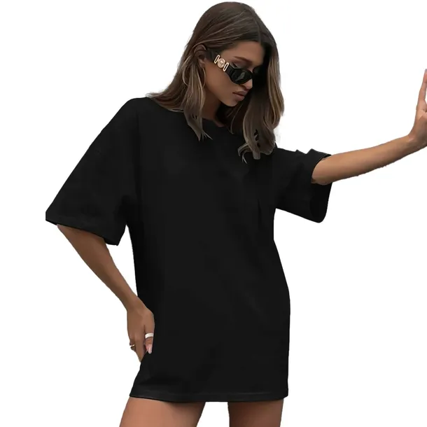 KOSZULKA DAMSKA OVERSIZE DŁUGA T-SHIRT CZARNA TUNIKA MINI SUKIENKA L