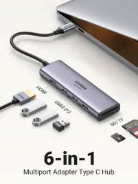 ugreen-cm511-5-in-1-adapter-usb-c-hub-to-3x-usb3-0-hdmi-tf-sd-gray