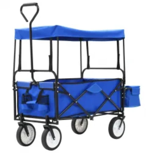 Składany wózek ręczny z zadaszeniem, stalowy, niebieski
