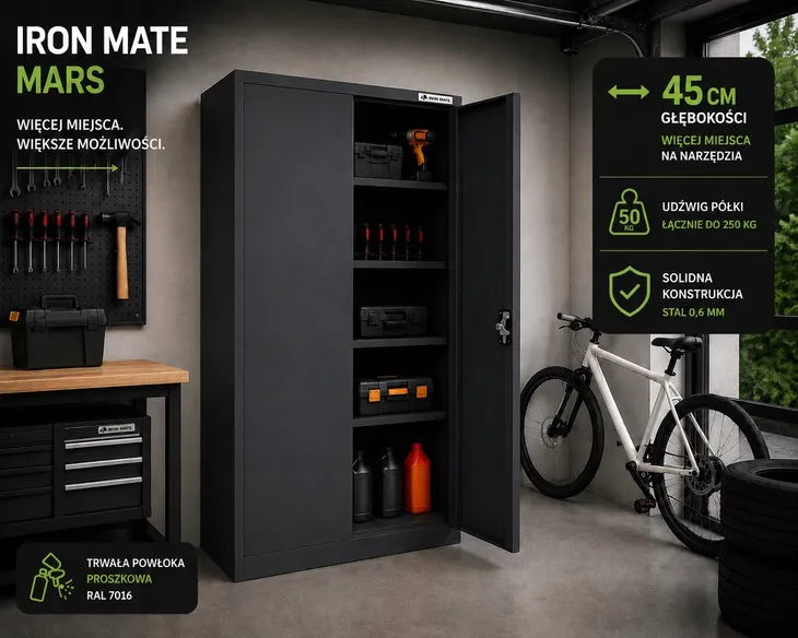Iron Mate Szafa metalowa garażowa MARS 185 x 90 x 45 Antracyt RAL7016