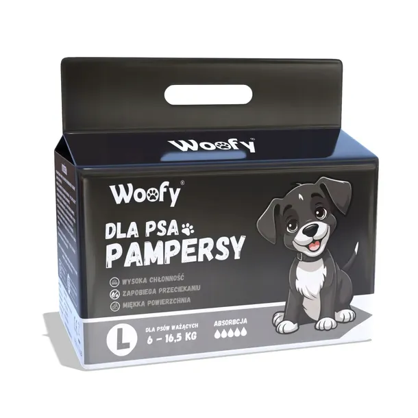 PROFESJONALNE PAMPERSY PIELUCHY CHŁONNE DLA PSA PSÓW SAMCA WOOFY L 12 SZTUK