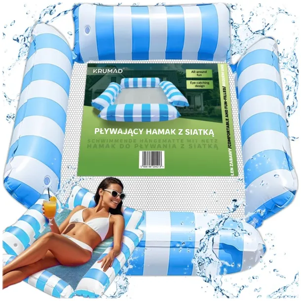 Hamak Wodny Materac Do Pływania Dmuchany Leżak z Siatką Do Basenu Plażowy