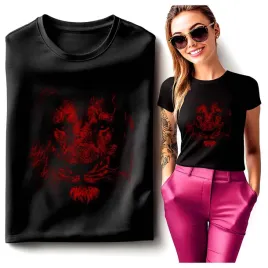 tshirt-damski-lew-czerwony-portret-dziki-kot-dzikosc-dziki-styl-xs