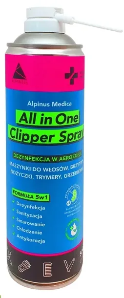 Clipper spray ALPINUS do dezynfekcji narzędzi fryzjerskich aerozol 500ml