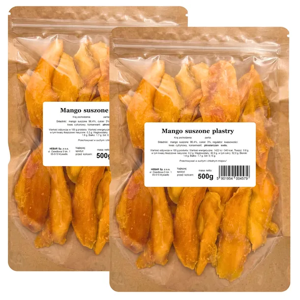 MANGO SUSZONE 1KG 2x 500 G PLASTRY SŁODZONE DO 3% CUKRU PEŁNIA SMAKU