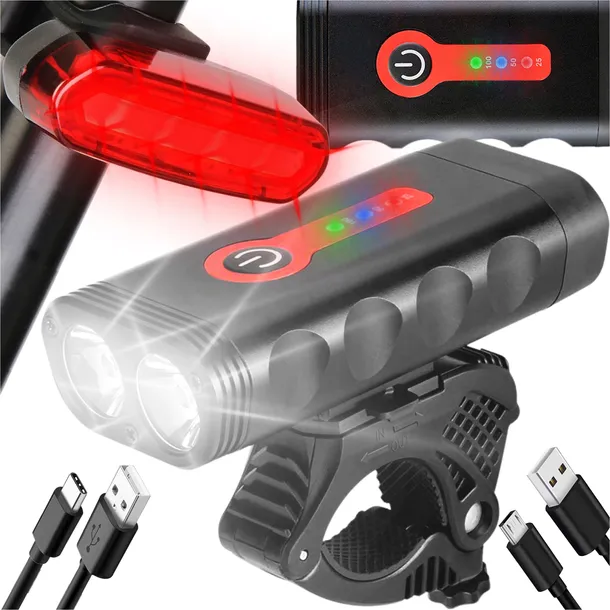 LAMPKA ROWEROWA PRZEDNIA TYLNA LED PRZÓD AKUMULATOROWA ZESTAW LAMPEK USB