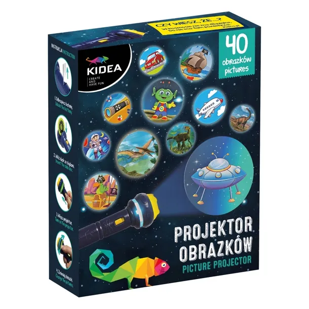 PROJEKTOR OBRAZKÓW O PIRATACH KOSMOSIE DINOZAURACH POJAZDACH KIDEA