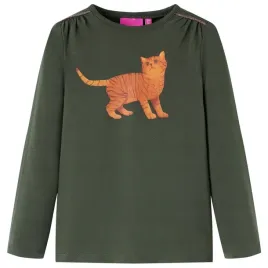 koszulka-dziecieca-z-dlugimi-rekawami-z-kotem-khaki-116