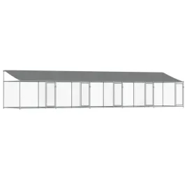 klatka-dla-psa-z-dachem-i-drzwiami-szara-10x2x2-m-stal