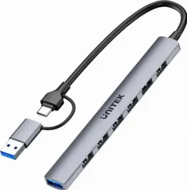 unitek-hub-usb-a-c-7w1-z-adapterem-5-gbps-srebrny-metalik
