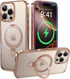 casekoo-etui-magsafe-do-iphone-16-pro-ring-stojak-bezbarwne-zlote