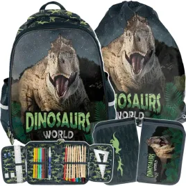 dinozaury-plecak-tornister-tyranozaur-zestaw-3ele