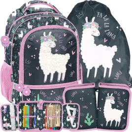lama-plecak-szkolny-dla-dziewczynek-zestaw-3w1