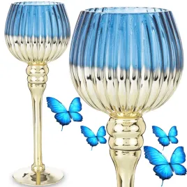 swiecznik-szklany-30-cm-glamour-zloto-niebieski-kielich-na-nozce