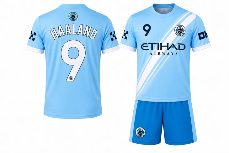 STRÓJ PIŁKARSKI - KOSZULKA SPODENKI - HAALAND MANCHESTER CITY rozm. 134 cm